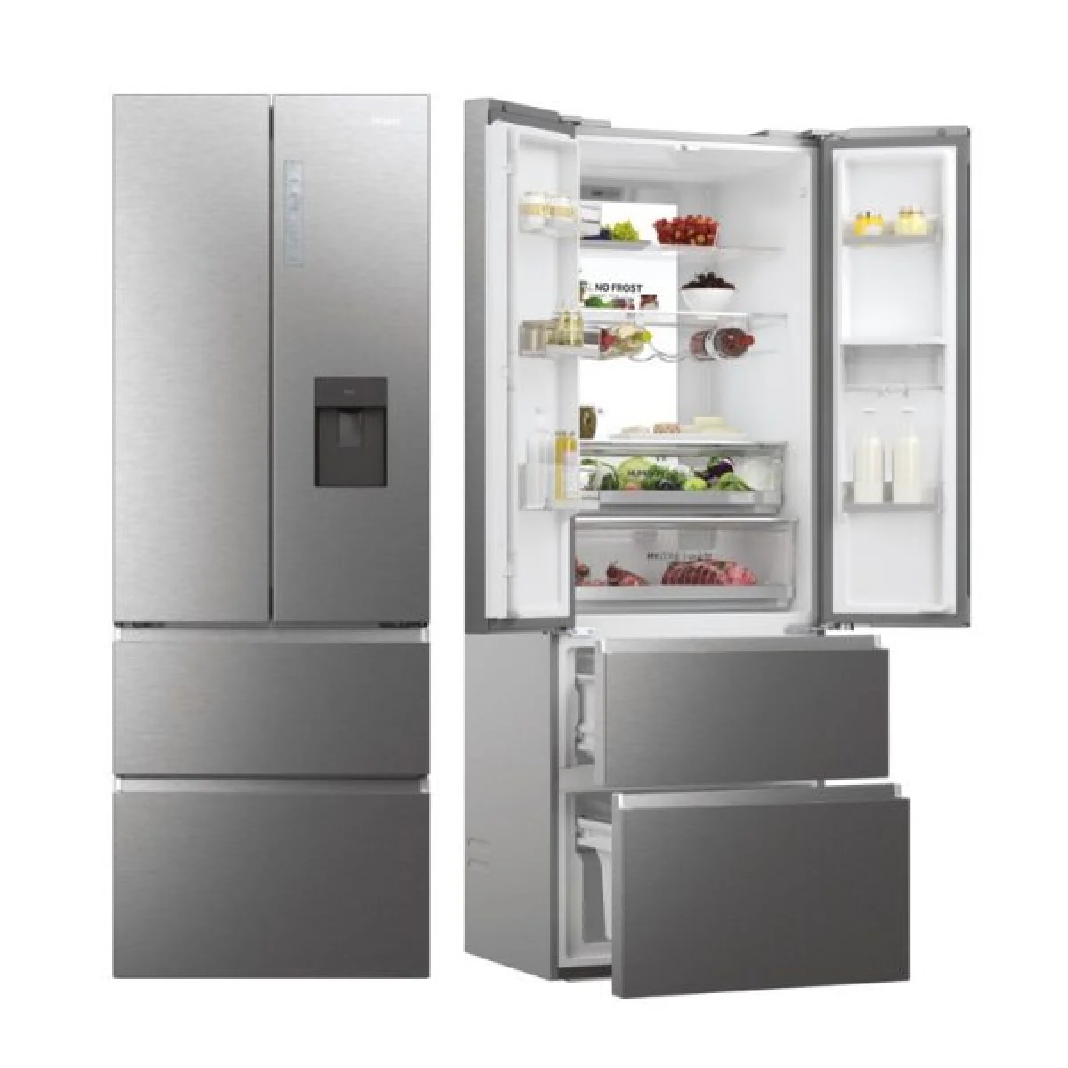 REFRIGERATEUR HAIER SIDE BY SIDE 4PORTERS 477LITRES AVEC FONTAINE GRIS HFW7720EWMP