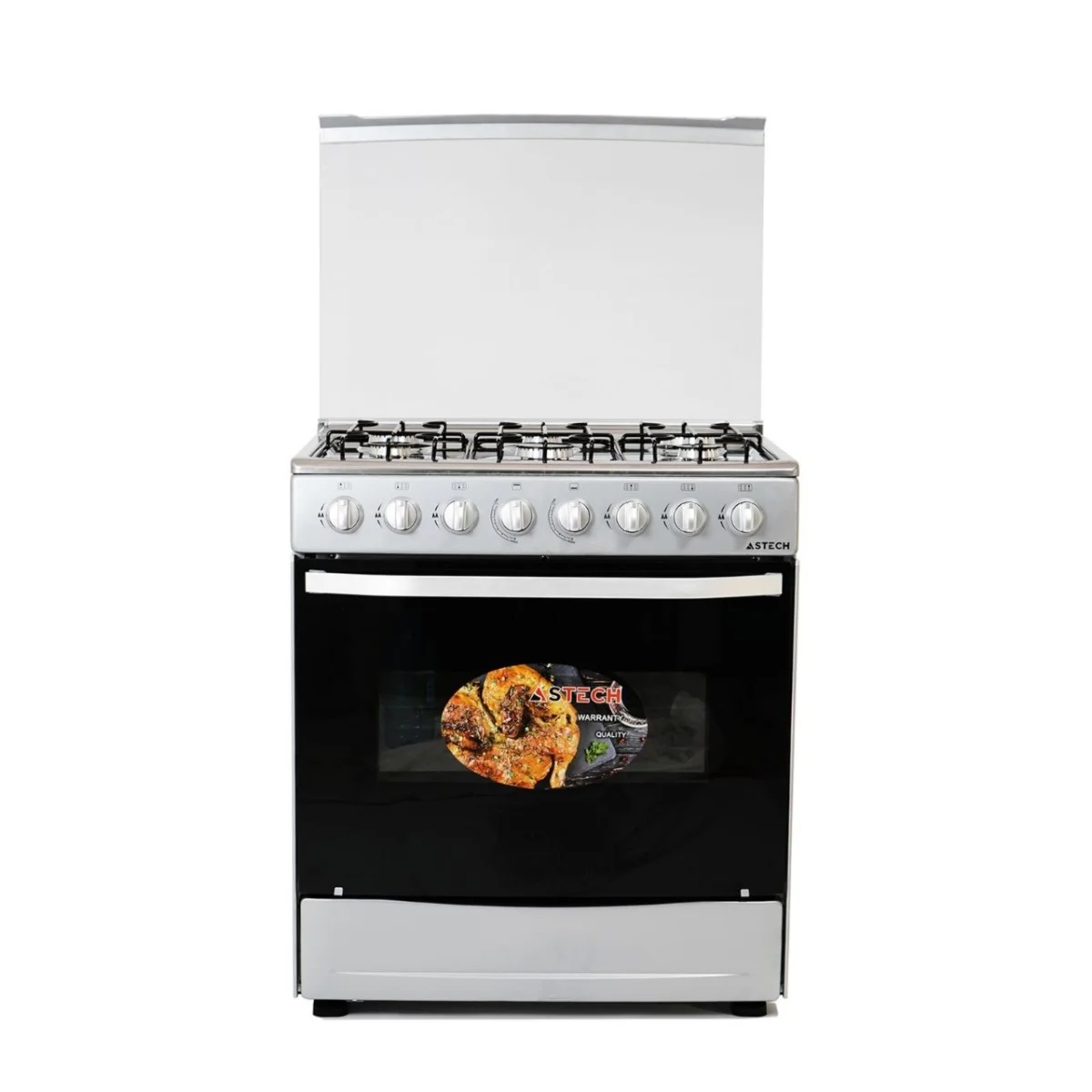CUISINIERE ASTECH 6FEUX 80X60 A GAZ AVEC FOUR A GAZ INOX CIS86MS