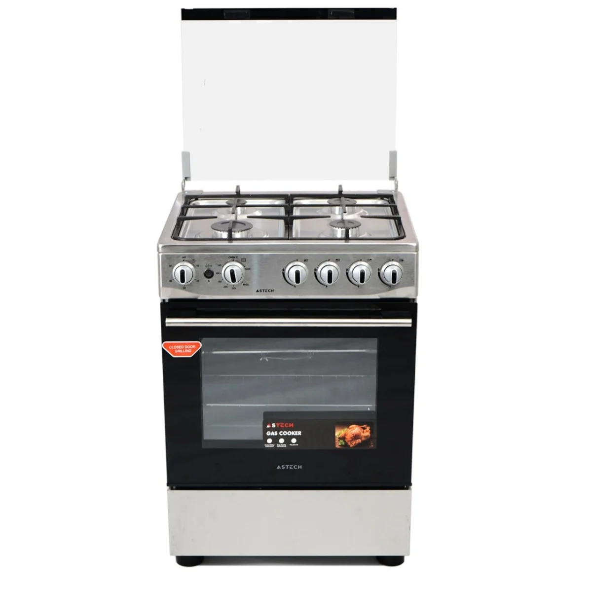 CUISINIERE ASTECH 4FEUX 60X60 A GAZ AVEC FOUR A GAZ INOX CK63DA010