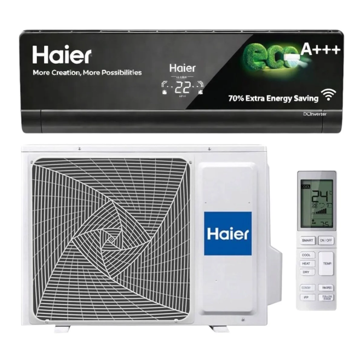 SPLIT HAIER INVERTER COOL BLACK MIRROR WIFI– 10000 à 25000 BTU HSU-QF14CI