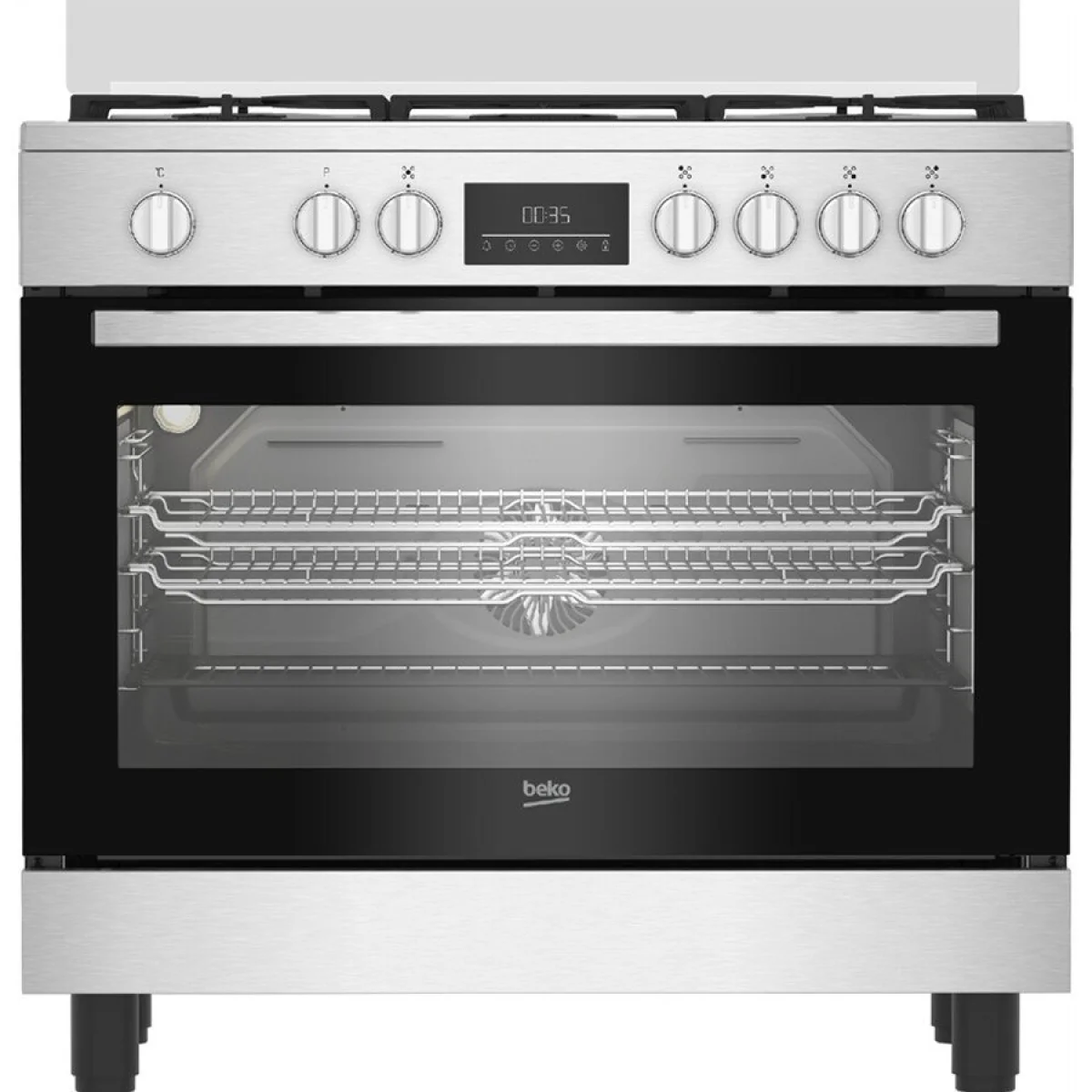 CUISINIERE BEKO 5FEUX 90X60 A GAZ FULL OPTION VENTILO+ FOUR ELECTRIQUE INOX BGM11226EX