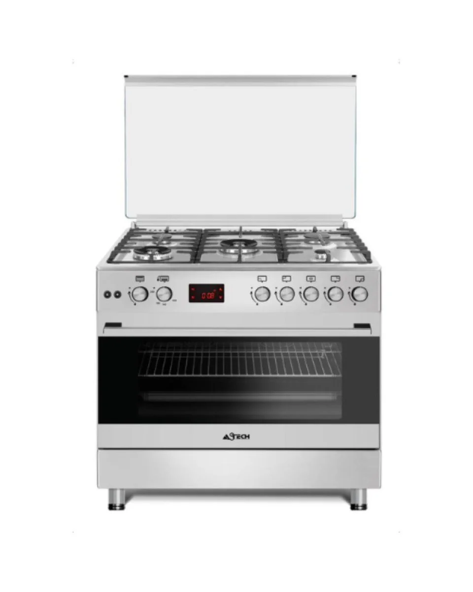 CUISINIERE ASTECH 5FEUX 90X60 A GAZ AVEC FOUR A GAZ FULL OPTION VENTILO+ECRAN CK96MS