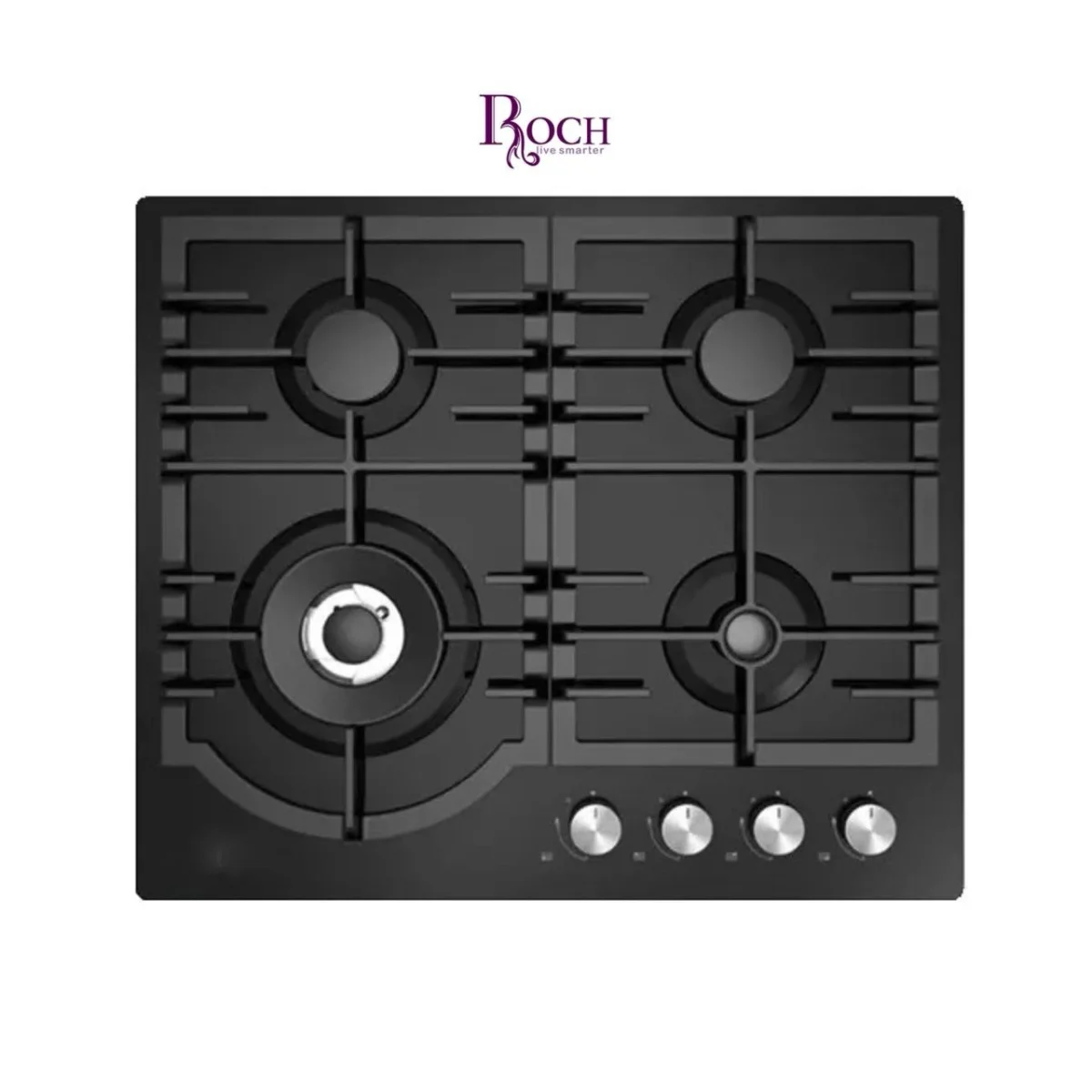 PLAQUE ENCASTRABLE ROCH 4FEUX 60X60 A GAZ EN VERRE NOIR RBHGOWCFGB