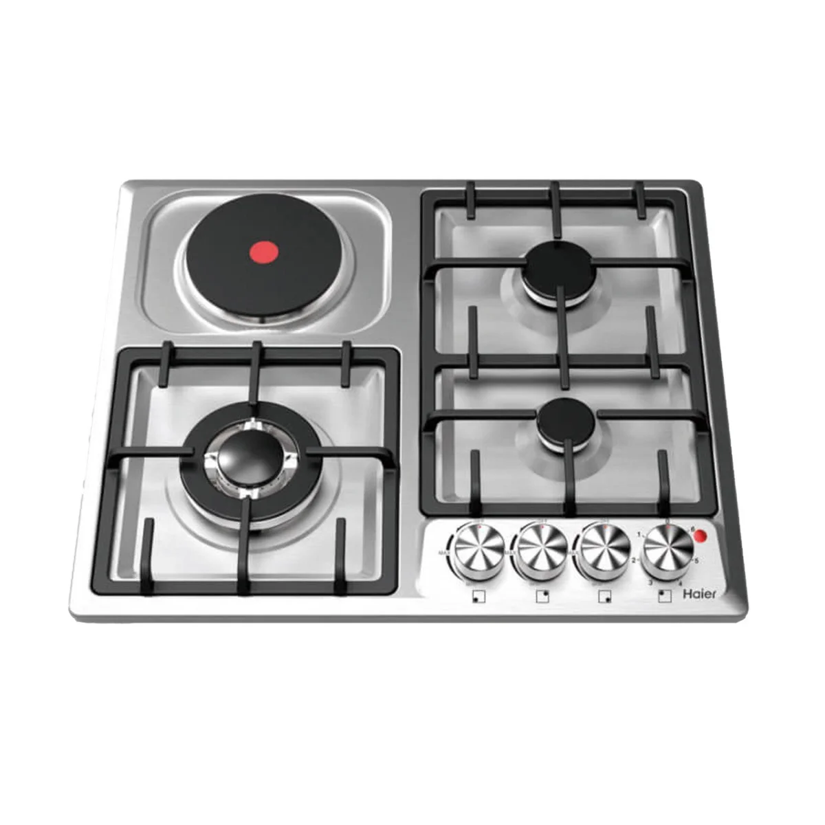 PLAQUE HAIER ENCASTRABLE 4FEUX MIXTE 3F A GAZ 1F ELECTRIQUE INOX HOBF6OFS