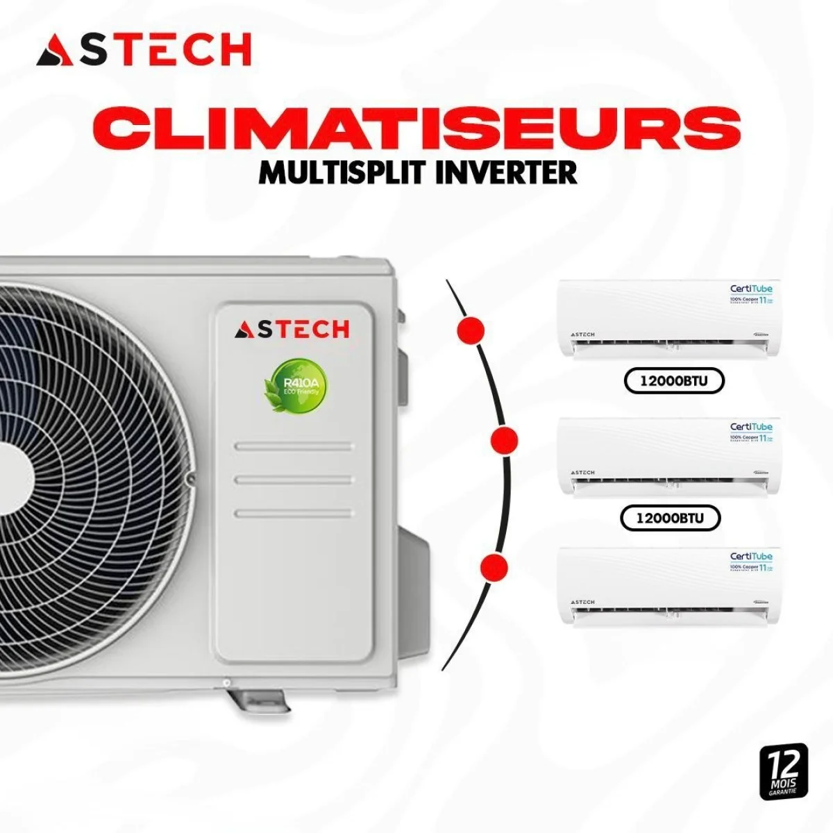SPLIT ASTECH MURAL Multi-Split INVERTER 42000BTU DOUBLE EVAP(EVAP 2x12000 BTU+1EVAP 24000BTU)