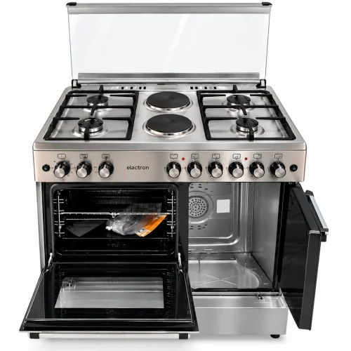 CUISINIERE ELACTRON 6FEUX 90X60 4f Gaz +2F ELECTRIQUE  A GAZ AVEC  PORTE BOUTEILLE F9S42G-IX