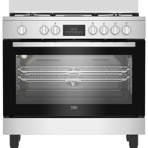 CUISINIERE BEKO 5FEUX 90X60 A GAZ FULL OPTION VENTILO+ FOUR ELECTRIQUE INOX BGM11226EX