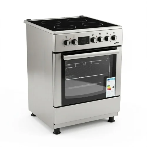 CUISINIERE ASTECH 4FEUX 60X60 ELECTRIQUE AVEC FOUR ELCTRIQUE INOX CK78PLFOEL