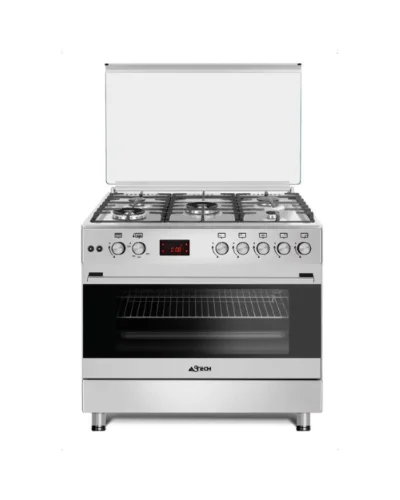 CUISINIERE ASTECH 5FEUX 90X60 A GAZ AVEC FOUR A GAZ FULL OPTION VENTILO+ECRAN CK96MS