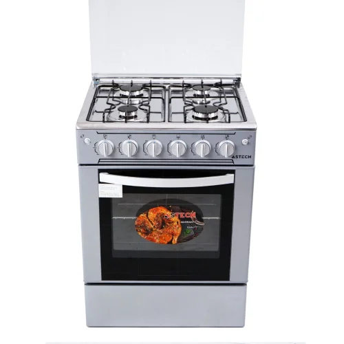 CUISINIERE ASTECH 4FEUX 60X60 A GAZ AVEC FOUR A GAZ INOX MIS CSI60MS