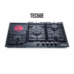 PLAQUE TECHNOLUX ENCASTRABLE 5FEUX 90X60 4F A GAZ ET 1F ELECTRIQUE NOIR TEC5GE
